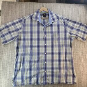 TailorByrd Shirt Mens 2XLT‎ Blue Green Plaid Short Sleeve Button Front Casual